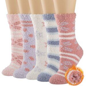 Women's Fuzzy Socks 5 Pairs for Warm Fluffy Cozy Winter Soft Home Slipper Socks